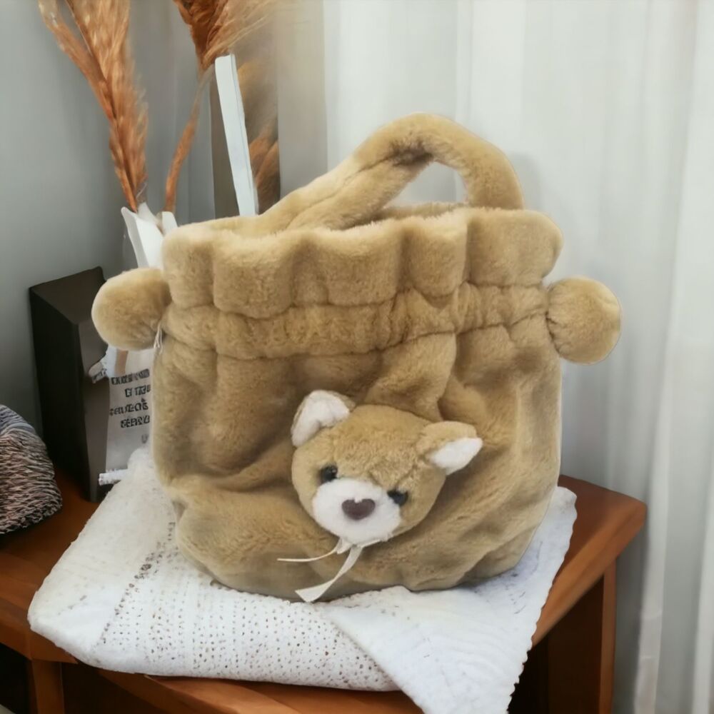 Brown Soft Bear Pom Pom Designed Bag by Embrace Toy Carryalls